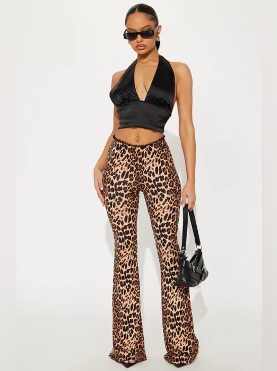 Fashion Nova Pants - Fashion Nova Leopard Print Boot Cut Pants - Brown & Black